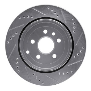 Land Rover LR2 Brake Rotor (1) - Rear Left - R1 Concepts - Drilled & Slotted - Silver - `08-`12